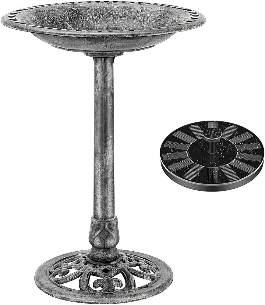 VIVOHOME Polyresin Antique Outdoor Gray Garden Bird Bath and Solar Powered Round Pond Fountain Co... | Amazon (US)