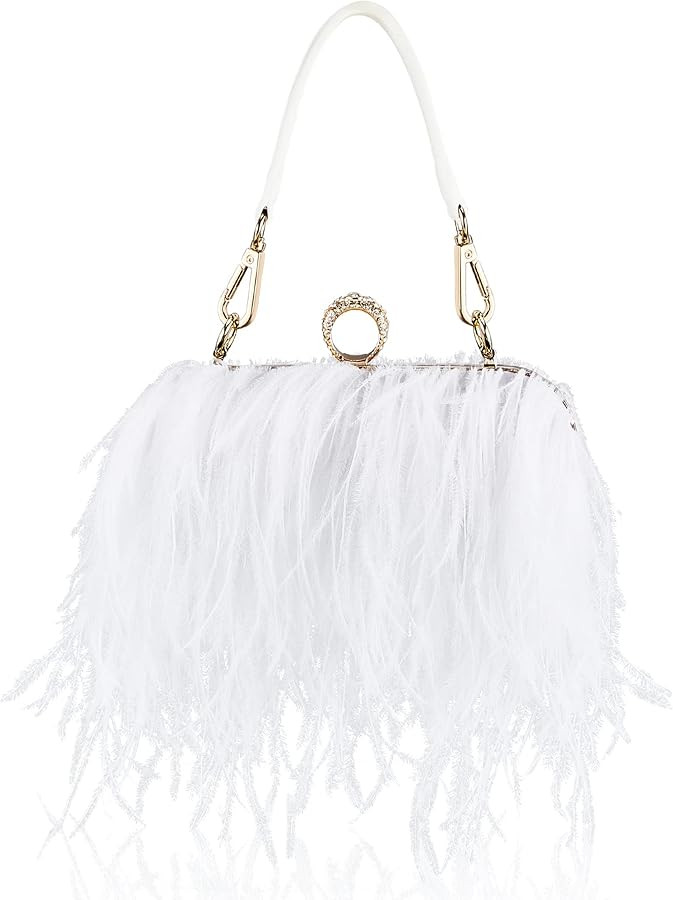Tessco Women Ostrich Feather Tote Bag Fluffy Purse Clutch Feather Evening Handbag for Wedding | Amazon (US)