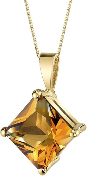 14 Karat Yellow Gold Princess Cut 2.25 Carats Citrine Pendant | Amazon (CA)
