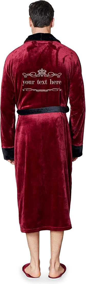 Lotus Linen Personalized Robes for Men | Embroidered Robe Text on Back | Luxury Plush Bathrobe Mo... | Amazon (US)