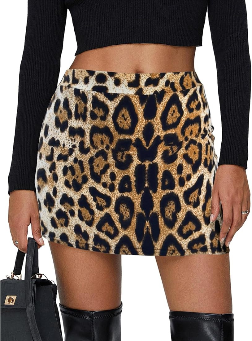 Women's Leopard Print Mini Skirt Short Skorts Elastic Waistband Sexy Bodycon Pencil Cheetah Club ... | Amazon (US)