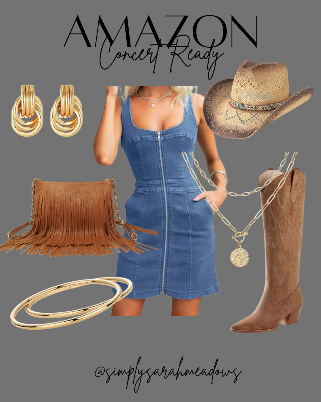 Stay chic and country-inspired with my Amazon picks! From denim dresses to cowboy boots, these items are perfect for your next country concert. Shop now @simplysarahmeadows #WesternStyle #AmazonFinds #LTKStyle #ConcertReady #CountryConcert #SummerStyle #DenimDress #CasualChic #OOTDInspo #AffordableFashion #CowgirlBoots #MomStyle #TrendingNow #LTKFestival  

 