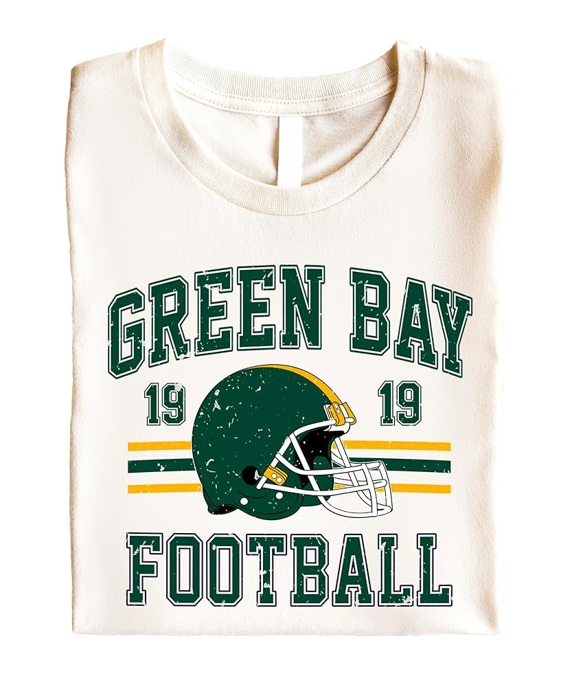 Vintage Green Bay 1919 Football Shirt for Men Women and Kids Distressed Green and Gold Tee | Amazon (US)
