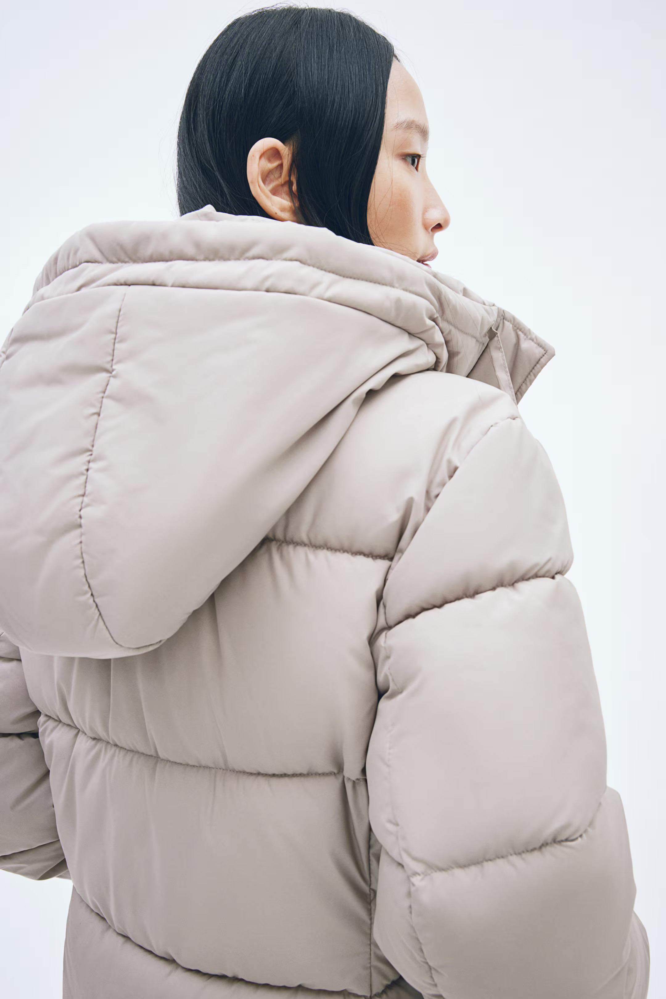 Hooded puffer coat - Greige - Ladies | H&M GB | H&M (UK, MY, IN, SG, PH, TW, HK)