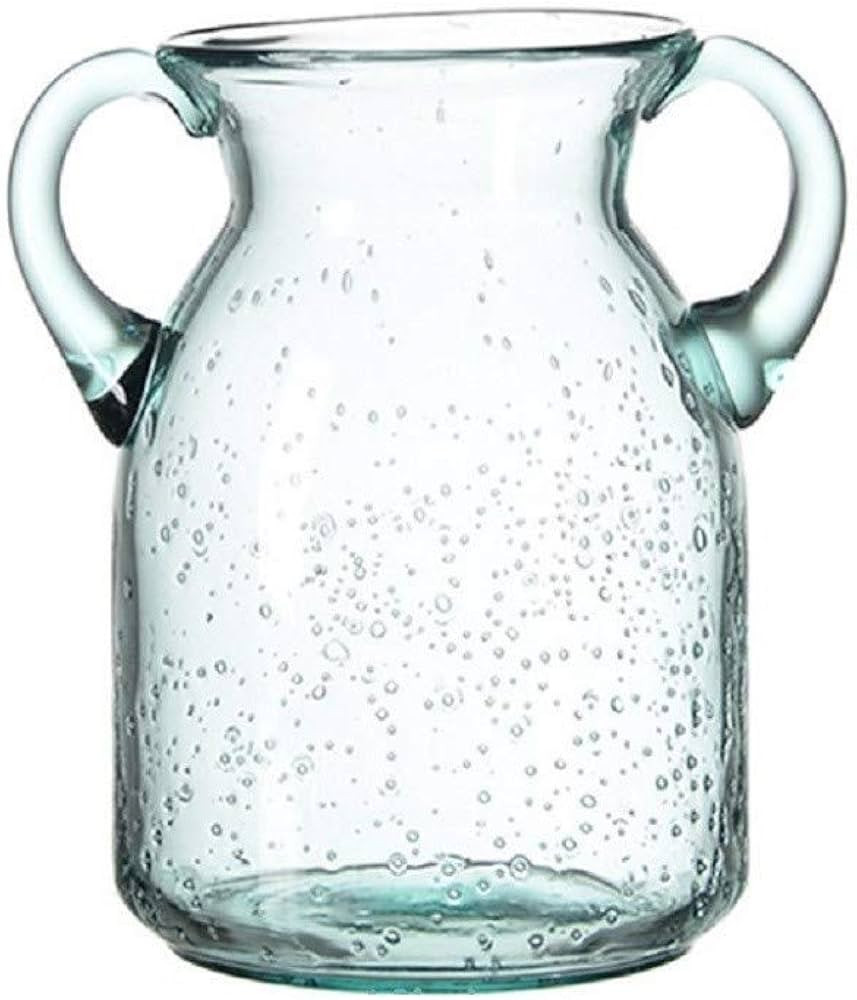 Flower Vase Glass Elegant Double Ear Decorative Handmade Air Bubbles Bluish Color Glass Vase for ... | Amazon (US)