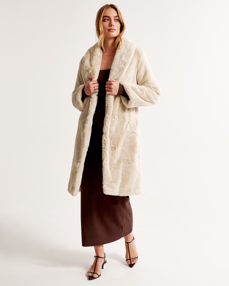 Women's Faux Fur Long-Length Coat | Women's Up To 30% Off Select Styles | Abercrombie.com | Abercrombie & Fitch (US)