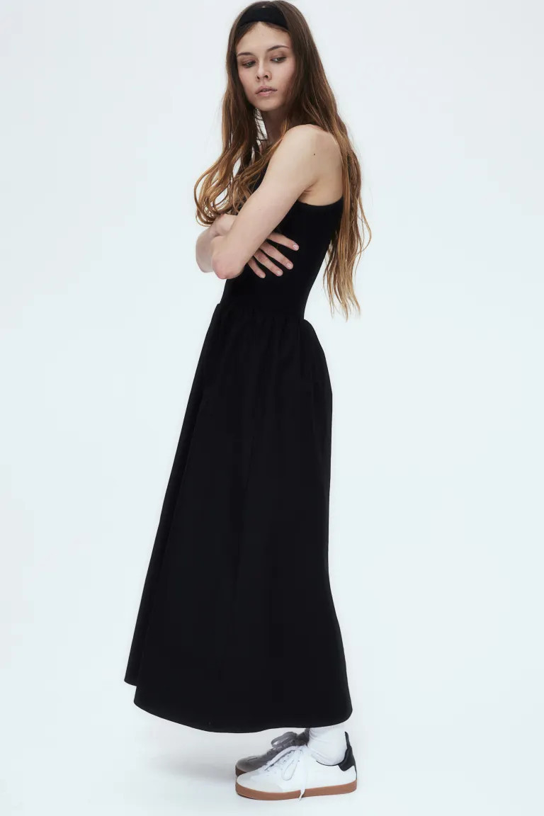 Robe en jersey côtelé avec jupe en popeline | H&M (FR, IT, ES, PT, BE)