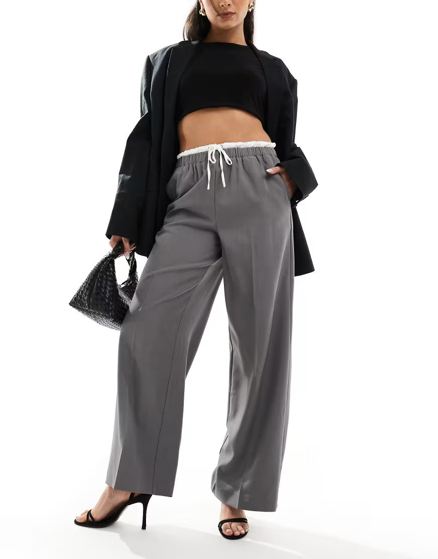 ONLY wide leg tailored pants in medium gray | ASOS (Global)