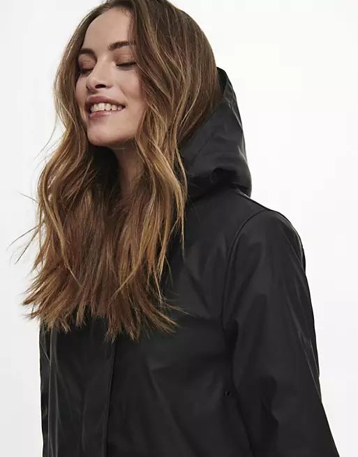 Only faux fur lined rain coat in black | ASOS (Global)