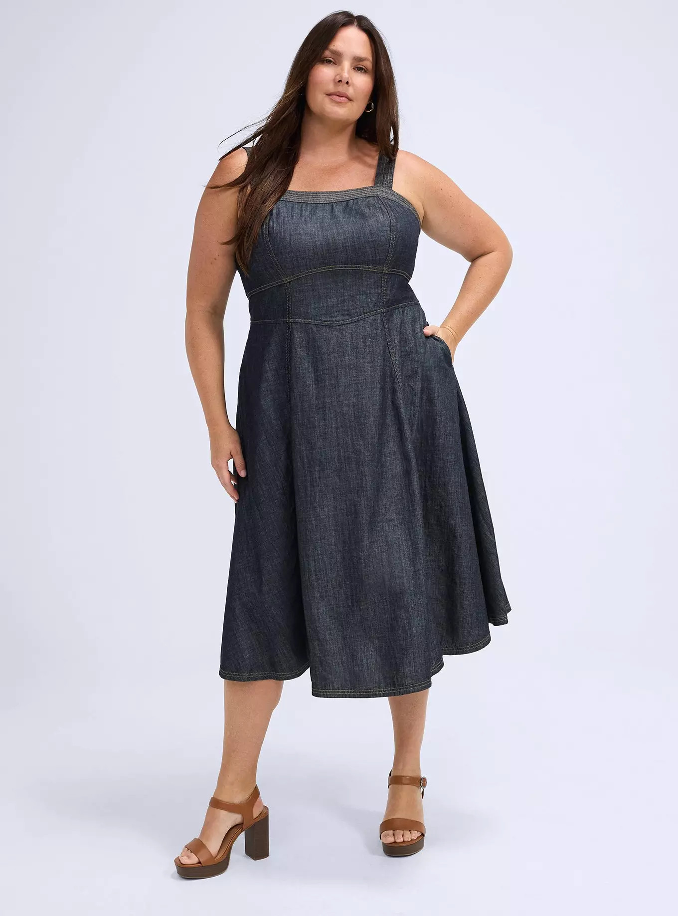 Belle Isle Smocked Denim Midi Dress | Torrid (US & Canada)