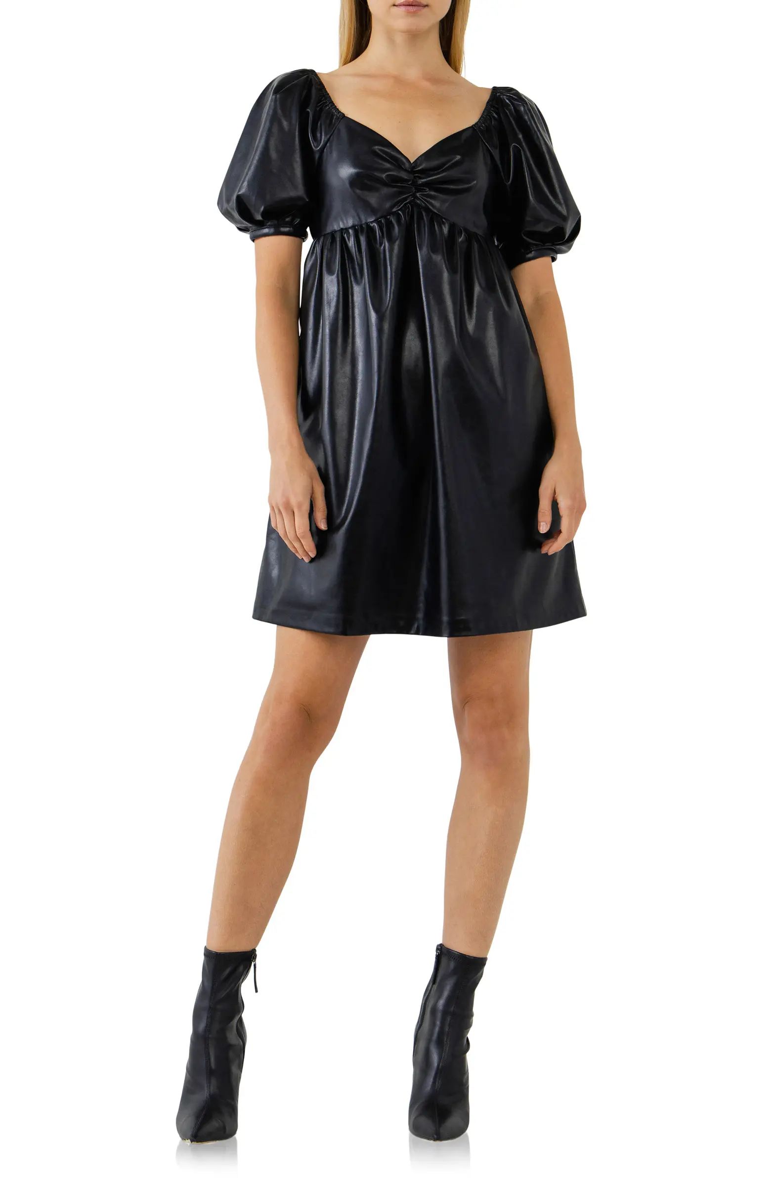 English Factory Faux Leather Babydoll Minidress | Nordstrom | Nordstrom