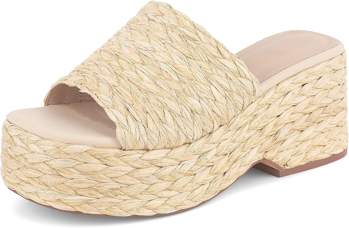 Ancomafio Platform Espadrille Sandals for Women，Raffia Sandals Platform Slip on Wedges Slides B... | Amazon (US)