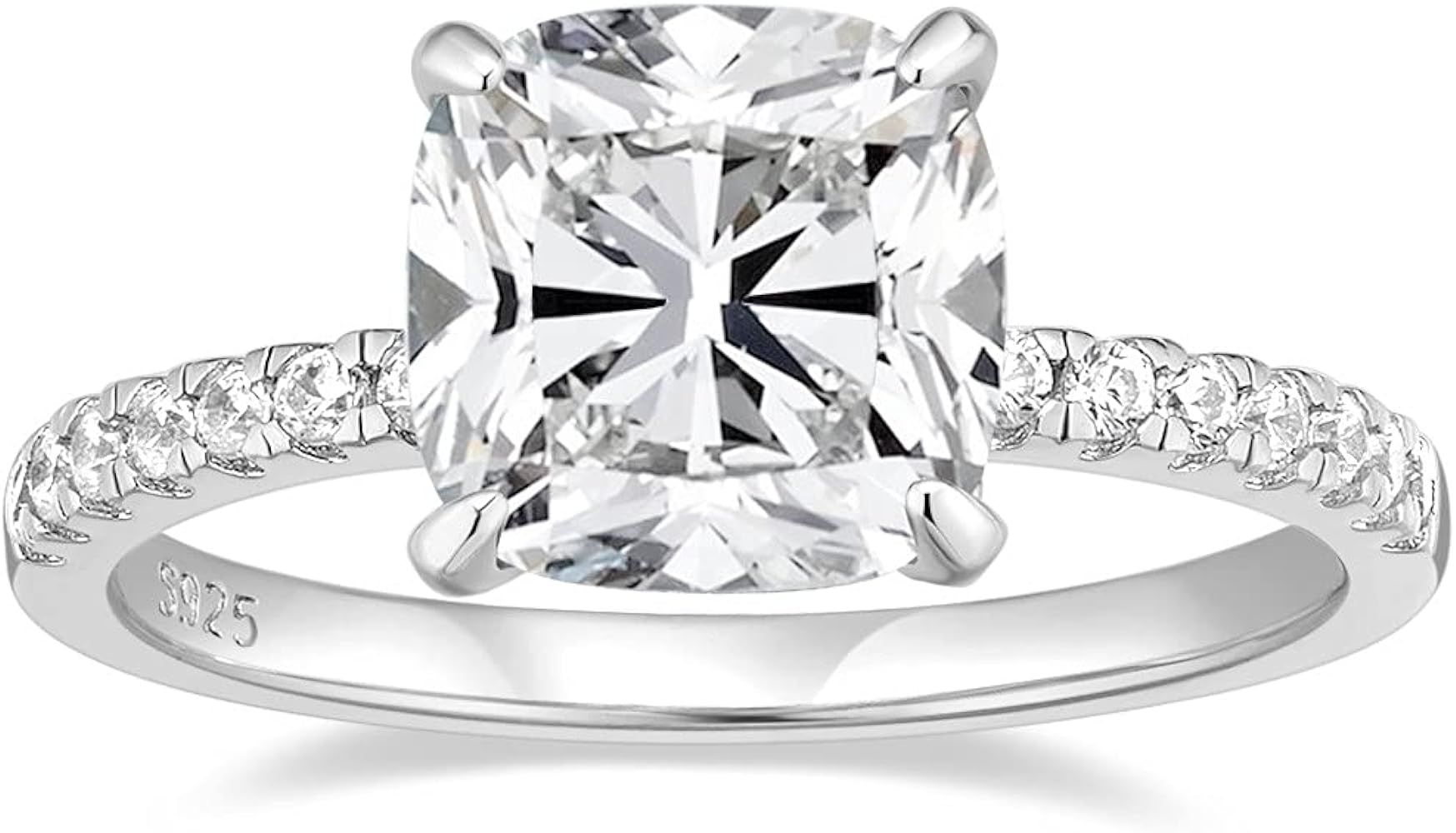 EAMTI 3.5CT 925 Sterling Silver Rings Cushion Cut Cubic Zirconia CZ Engagement Rings Wedding Band... | Amazon (US)