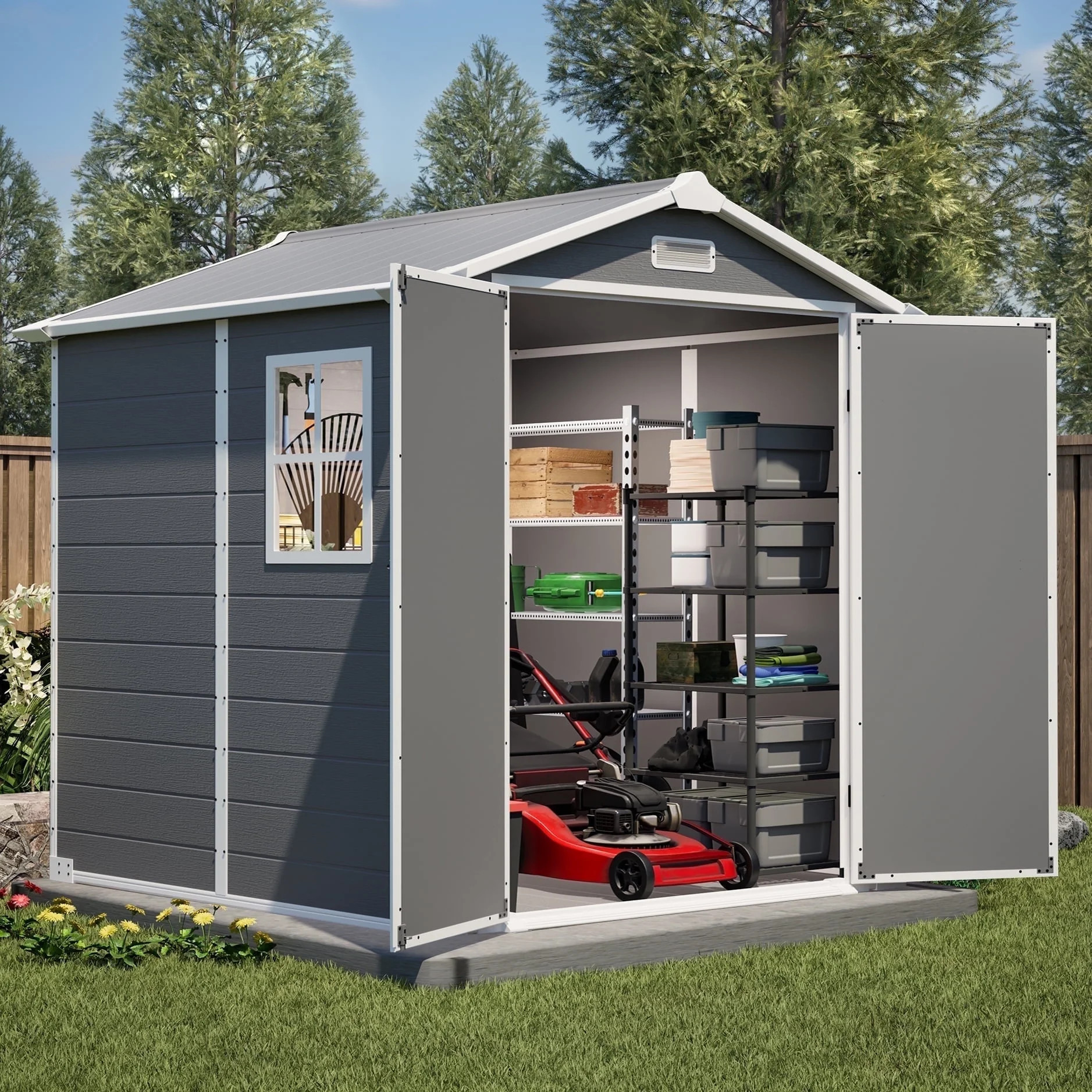 LZBEITEM 6' x 6' Plastic Outdoor Storage Shed with Floor, Resin Tool Shed Heavy Duty with Window ... | Walmart (US)