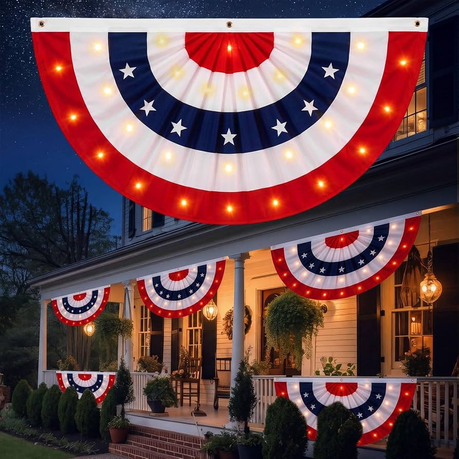 Tegeme 6 Pack LED Patriotic Bunting Banner 4 x 2 Ft Lighted Half Fan American Flag Bunting Red Wh... | Amazon (US)