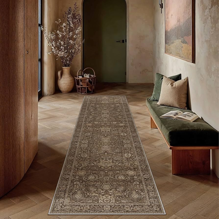 HUGEAR Hallway Runner Rugs 2x8 Vintage Brown Machine Washable Retro Distressed Non Slip Stain Res... | Amazon (US)