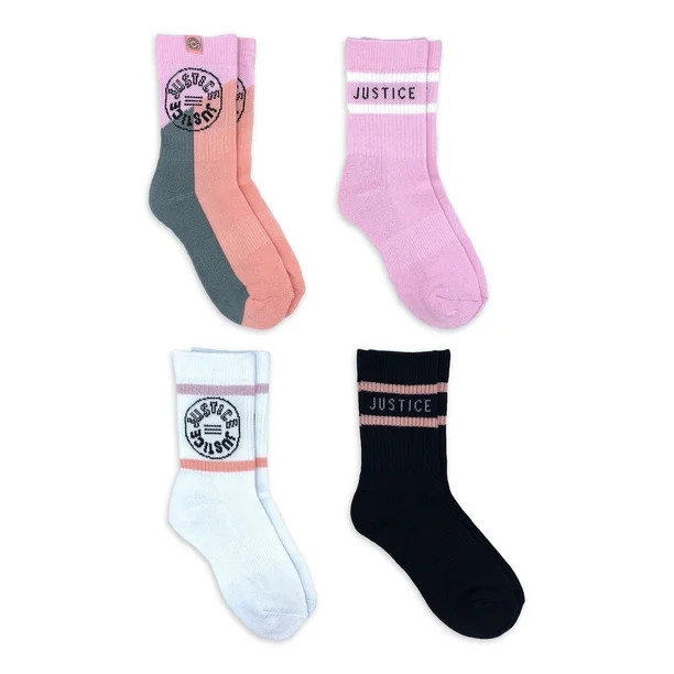 Justice Girls Crew Socks, 4-Pack, Sizes M-L - Walmart.com | Walmart (US)