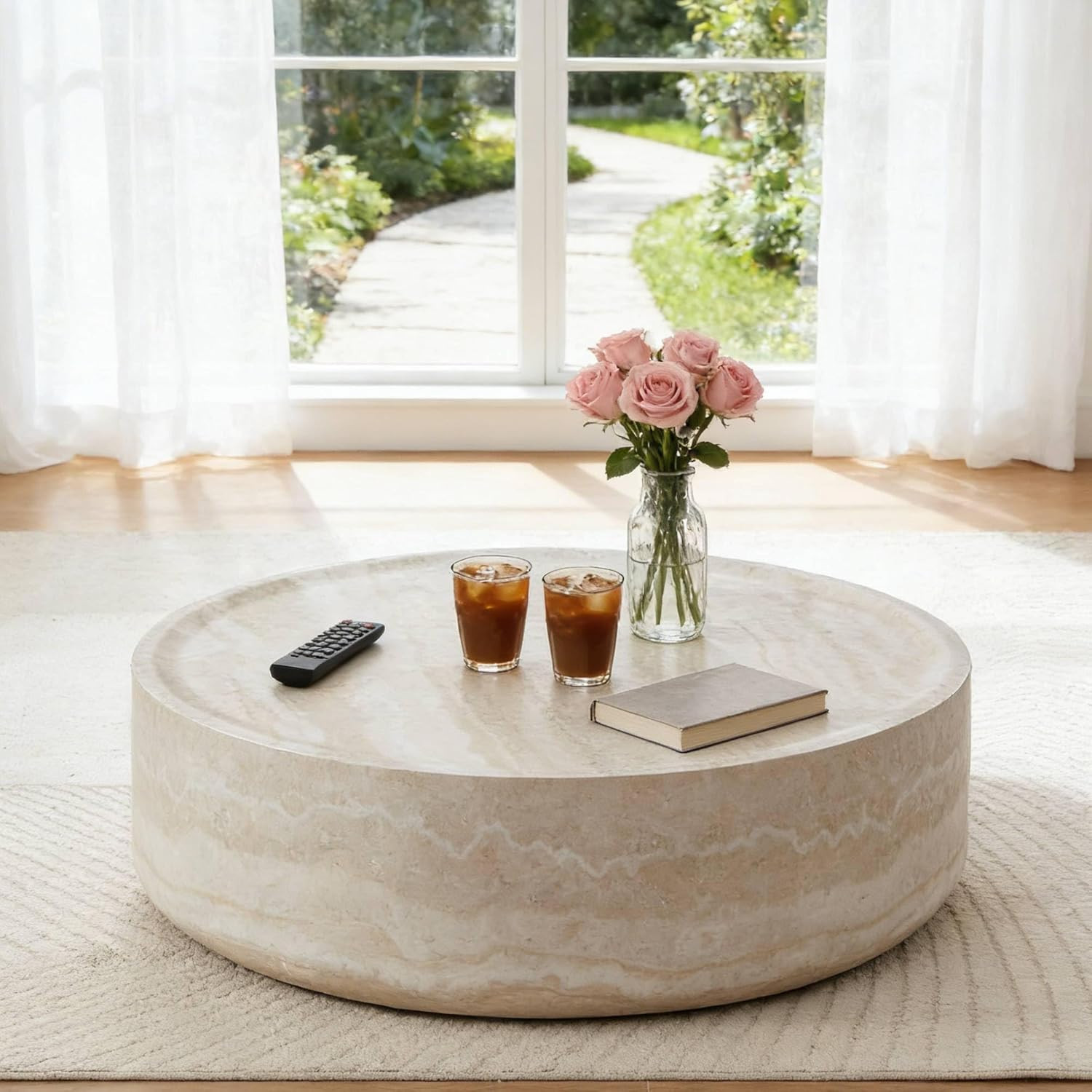 Round Faux Marble Coffee Table, Modern Drum Design, Circle FiberglassCoffee Table, End Table for Living Room, Apartment, No Assembly Required (31.49'' Mars Pattern) | Amazon (US)