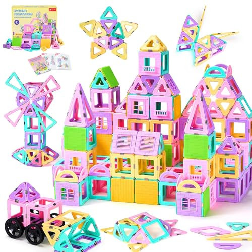 102 PCS Magnetic Tiles Set, Magnet Building Blocks Set with Car for Kids Ages 3+, STEM Educational Montessori Learning Construction Toys for 3 4 5 6 7 8 + Year Old Toddlers Boys Girls Birthday Gifts | Amazon (US)