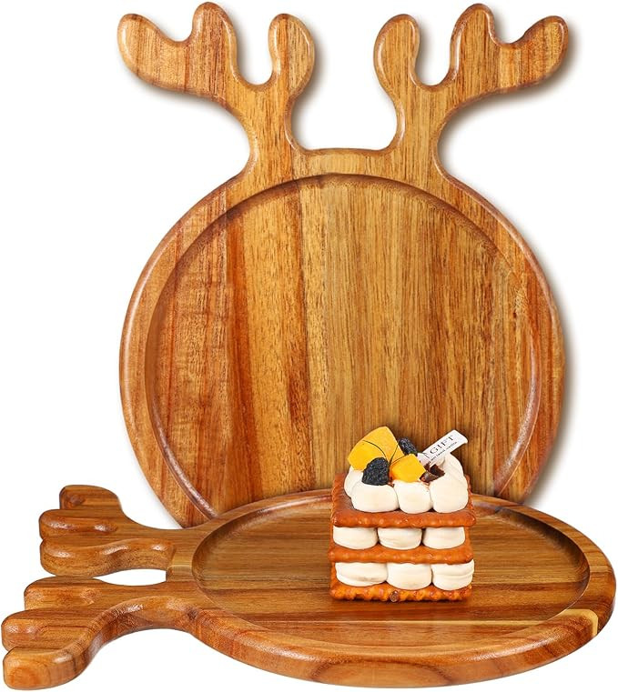 Tioncy 2 Pcs Christmas Wood Serving Platters Wooden Food Dish Wood Plates Christmas Tray with Ant... | Amazon (US)