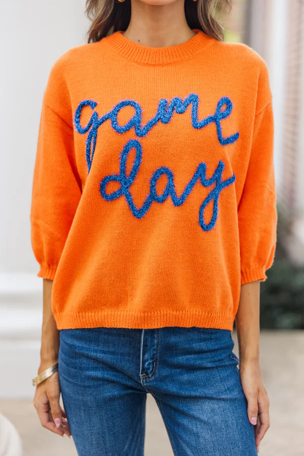 It's Game Day Orange/Blue Puff Sleeve Sweater | The Mint Julep Boutique