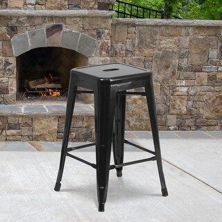 Metal Indoor/ Outdoor Industrial Counter Height Stool - Black | Bed Bath & Beyond