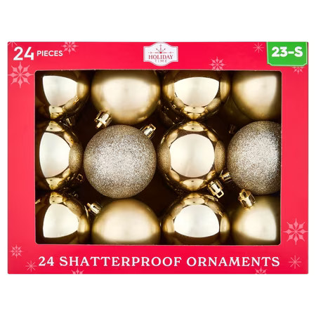 24-Count Champagne Ball Shatterproof Christmas Ornaments, 2.8", by Holiday Time | Walmart (US)