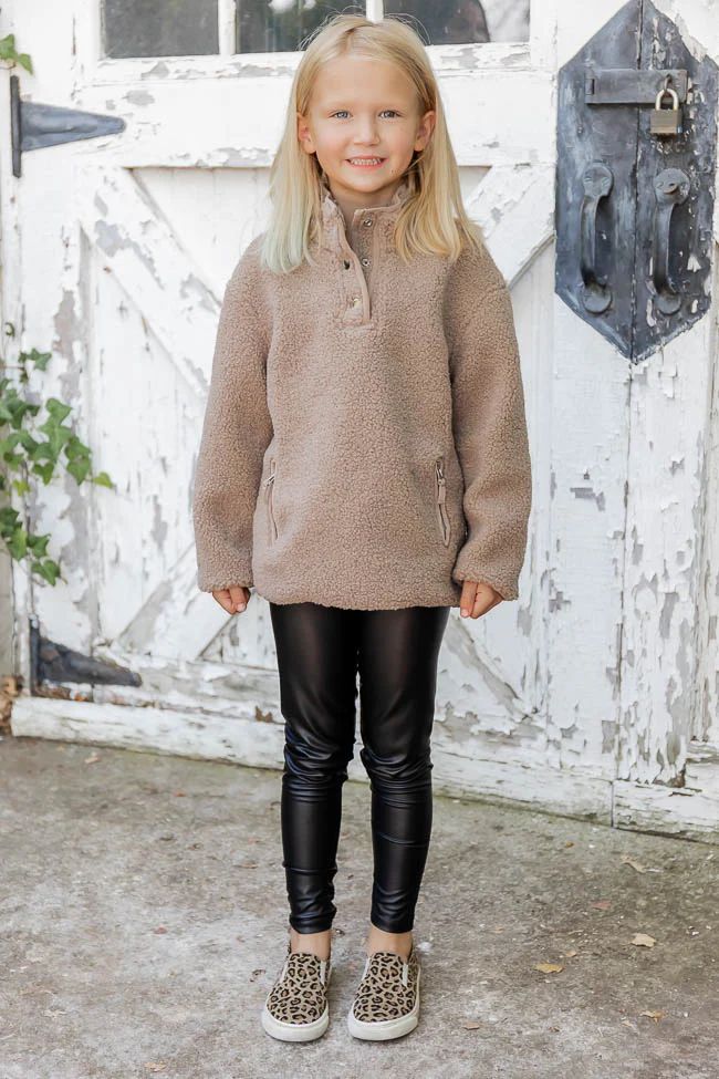 In My Natural State Kids Brown Sherpa Pullover | Pink Lily