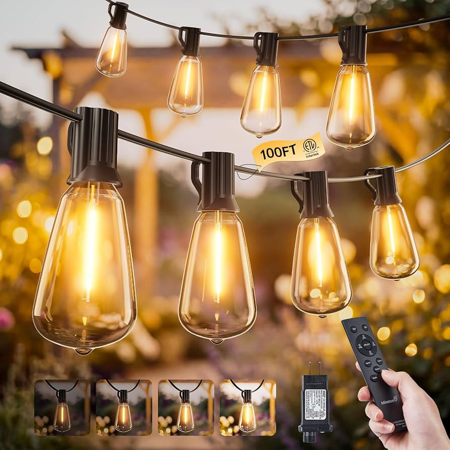 Minetom 100FT Outdoor-String-Lights with Remote, 31+2 Shatterproof ST38 LED Bulbs, Waterproof Pat... | Amazon (US)