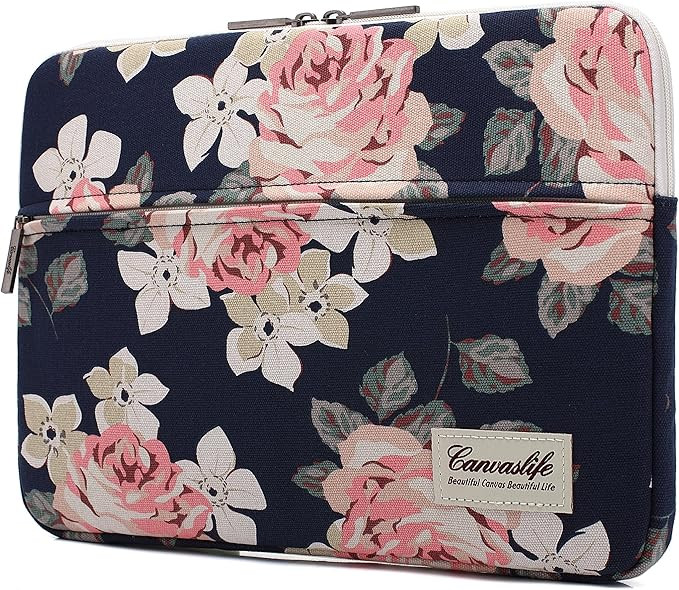 canvaslife White Rose Pattern 13 inch Canvas Laptop Sleeve with Pocket 13 inch 13.3 inch Laptop c... | Amazon (US)
