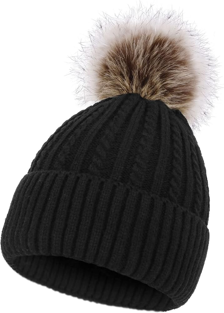 Simplicity Womens Beanie Hat Winter Hat Warm Fleece Lined Cable Knit Skull Ski Pom Pom Beanie for... | Amazon (US)