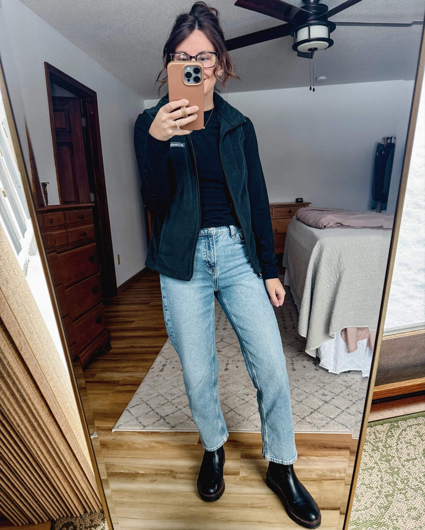Wearing medium in this long sleeve (I sized up because it’s stretchy), xs petite in my fleece vest, 00 short in my jeans (sizes are selling out but they restock periodically), and 6.5 in my boots (also selling out, so will linked similar too). 

#LTKgrwm #LTKootd #LTKPetite
