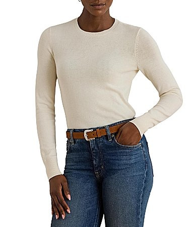 Lauren Ralph Lauren Soft Cotton Blend Crew Neck Long Sleeve Sweater - L | Dillard's