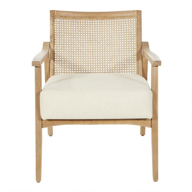 Wood and Linen Cane Back Jakob Armchair | World Market