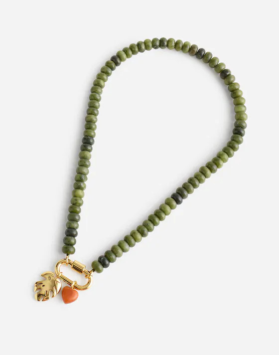 Semiprecious Beaded Monstera Charm Necklace | Madewell