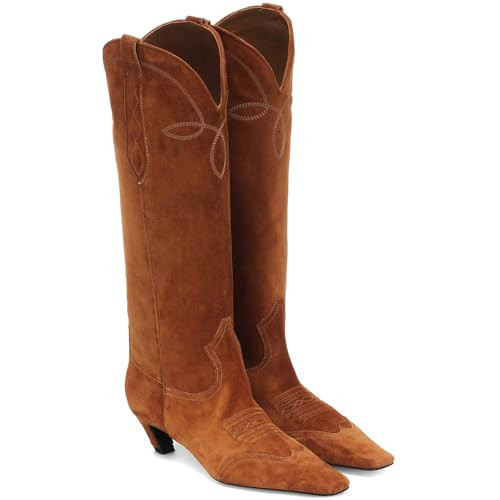 DOEYG Suede Cowboy Knee High Boots for Women Pointed Toe Cowgirl Boots Kitten Heels Western Boots... | Amazon (US)