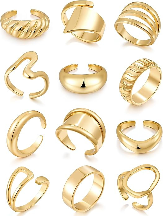 17 MILE Chunky Gold Stackable Rings for Women Non Tarnish, 18K Gold-Plated Statement Open Stackin... | Amazon (US)