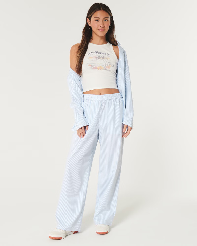 Poplin Wide-Leg Sleep Pants | Hollister (US)