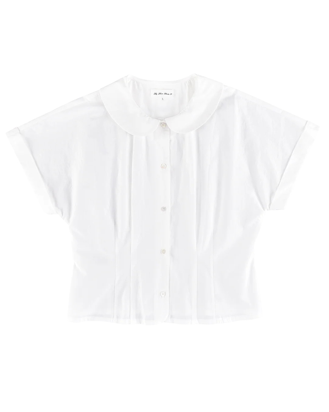 Tops: Curved Collar Cap Sleeve Shirt - White - My mum made it | My Mum Made It
