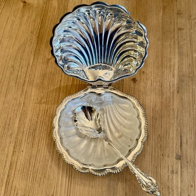 Vintage Silverplate Clam Shell Butter/Caviar Dish Glass Insert & Spoon | eBay UK