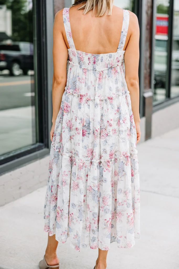 Keep Growing Natural White Floral Midi Dress | The Mint Julep Boutique