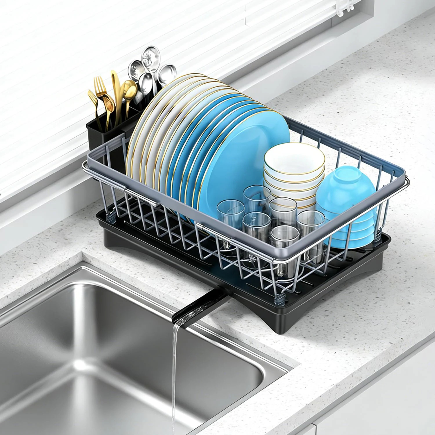 UUDULY Roll Up Dish Drying Rack 17 x 13 Inch Over The Sink Dish Drainer Foldable Silicone Wrapped Kitchen Counter Organizer Heat Resistant | Lowe's