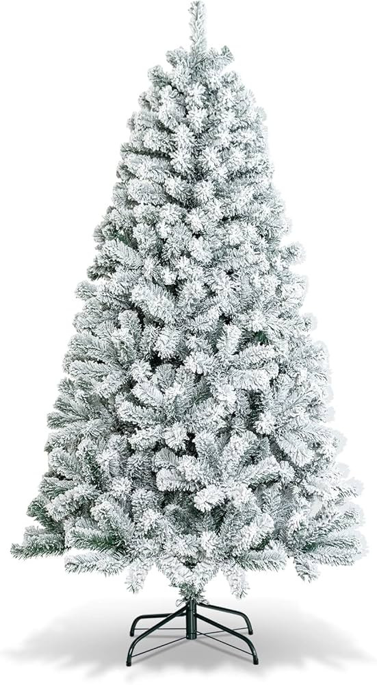 Amazon.com: Goplus 4.5 FT Pre-Lit Snow Flocked Christmas Tree, Artificial Hinged Xmas Tree W/ 150... | Amazon (US)