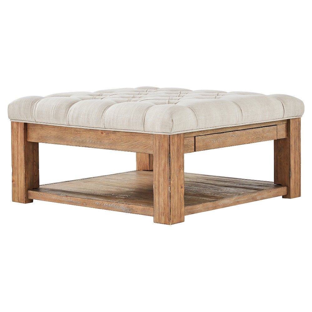Southgate Natural Button Tufted Cocktail Ottoman Oatmeal - Inspire Q | Target