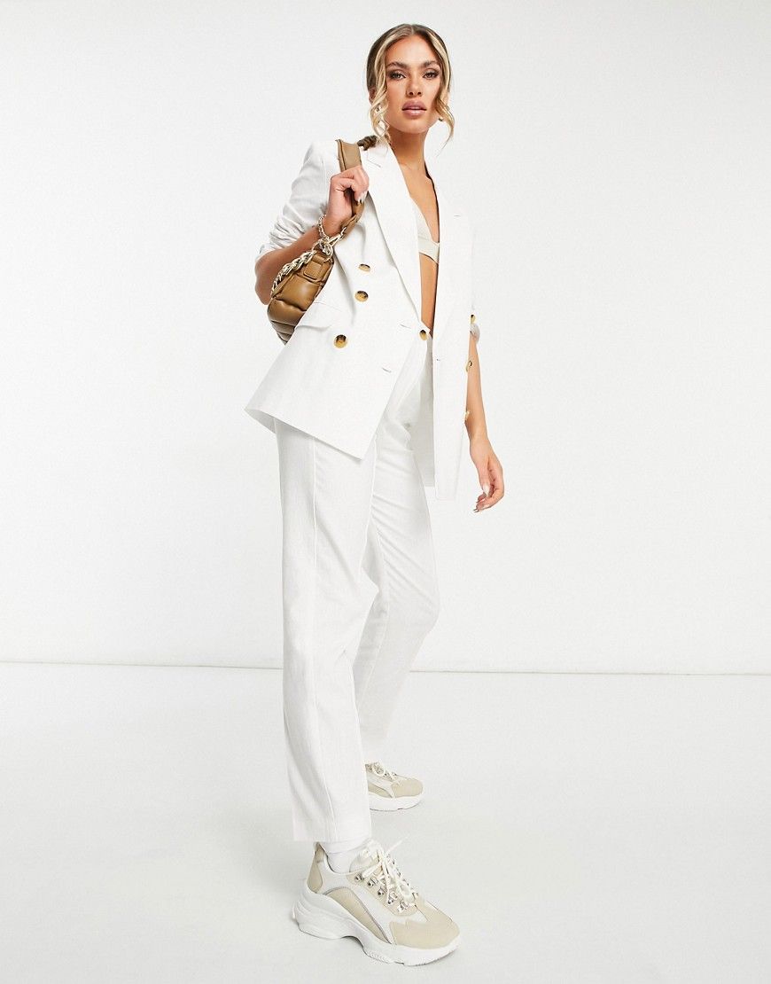 ASOS DESIGN clean double breasted linen suit blazer in white | ASOS (Global)