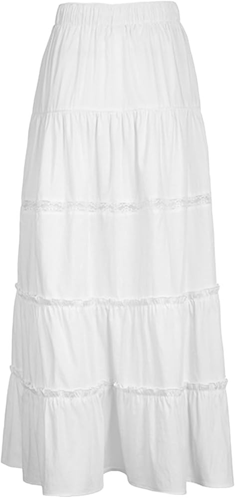 Women's Tiered Long Skirts Fall Drawstring Elastic Waist Solid Color Ruched Midi Skirts Side Spli... | Amazon (US)