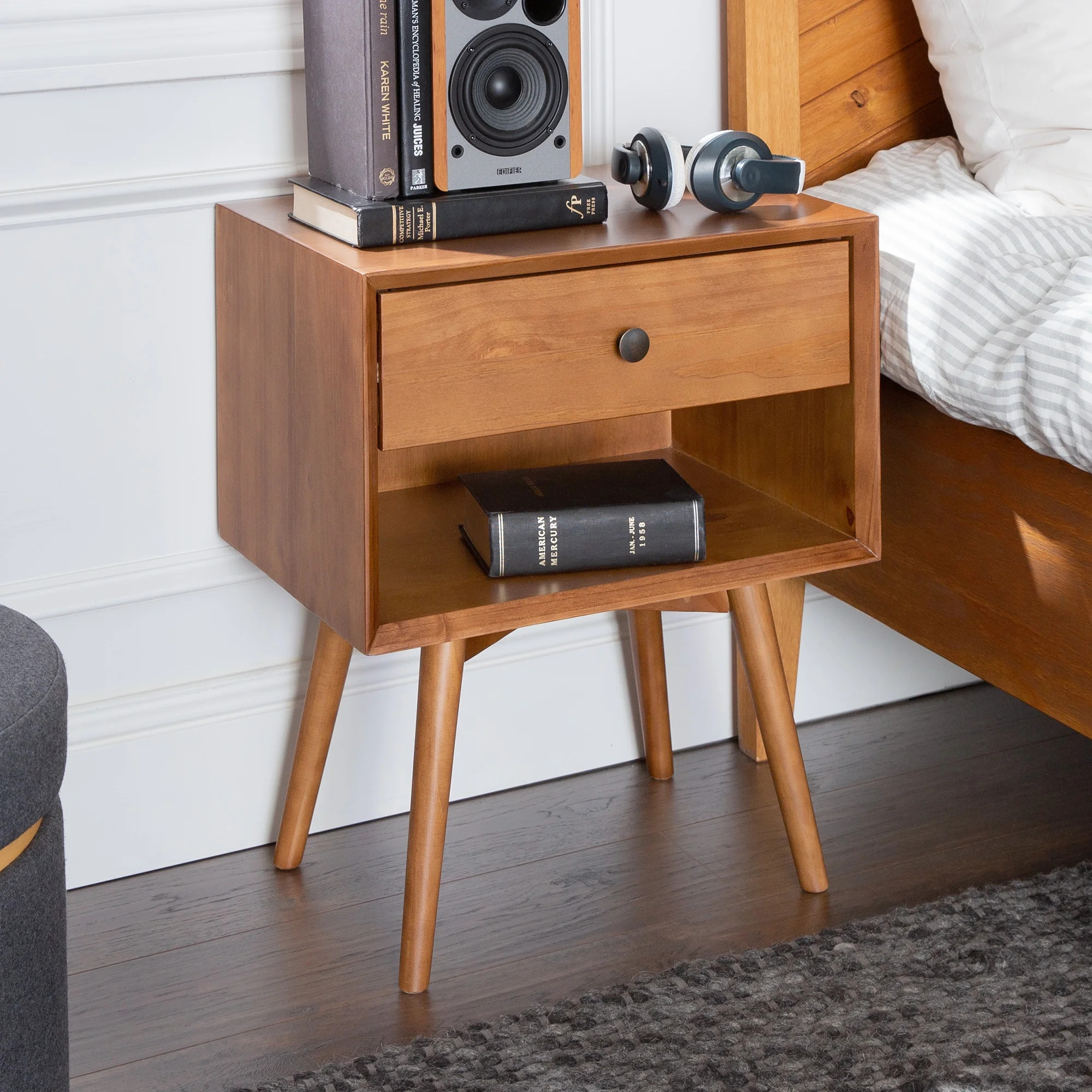 Mid-Century Caramel Solid Wood Nightstand by Manor Park | Walmart (US)