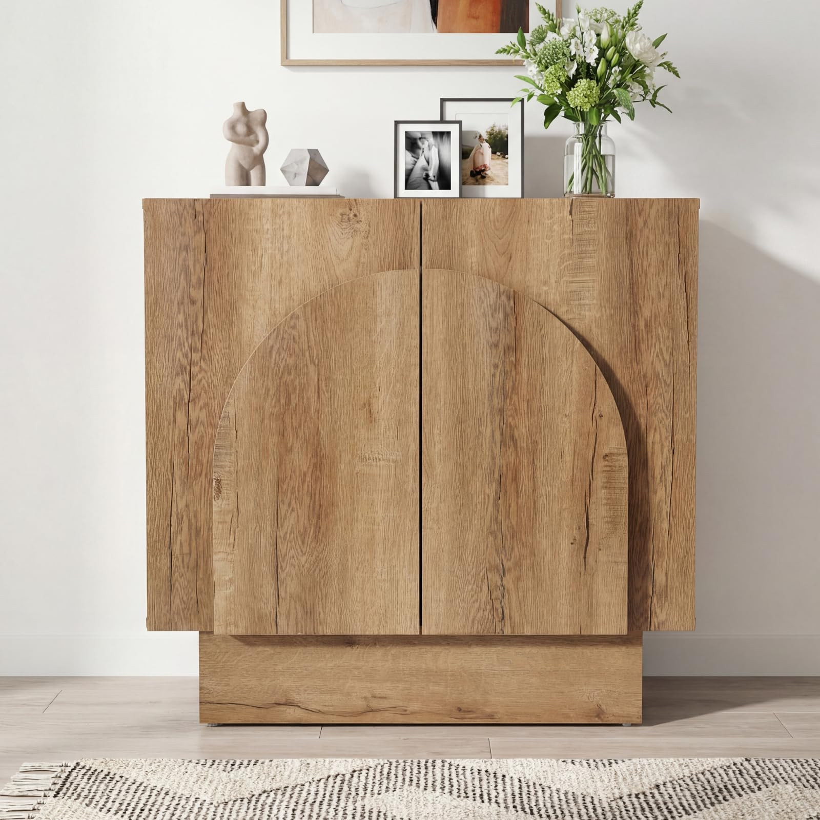 CIMOTA Natural Sideboard Buffet Cabinet with Storage, Modern Coffee Bar Cabinet Credenza with Arc... | Amazon (US)