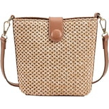 Women Straw Crossbody Bag Beach Handmade Rattan Shoulder Bags Hand Woven Leather Straps Straw Clu... | Walmart (US)