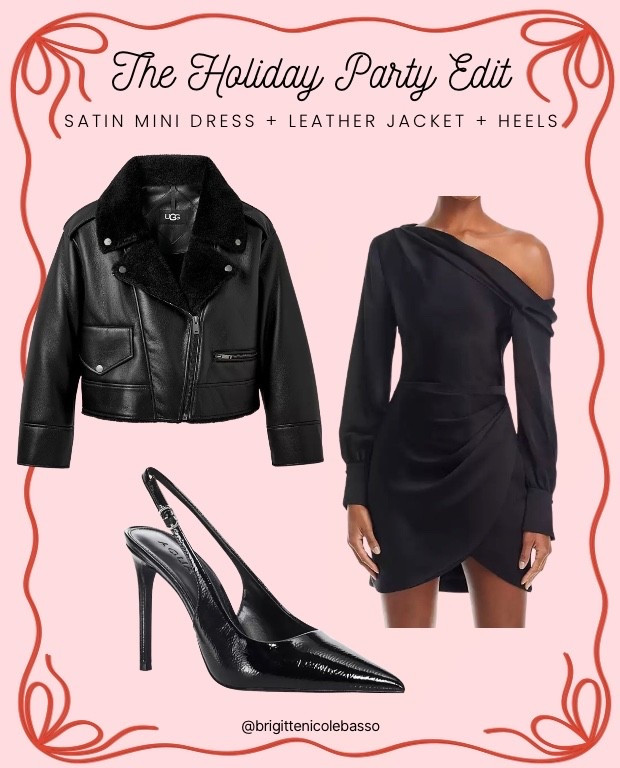 This chic holiday party outfit features a black satin mini dress styled with a cropped black leather jacket and sleek black slingback heels for an elevated night-out look. The one-shoulder satin dress gives a sultry, modern silhouette while the leather jacket adds an effortless cool-girl edge. Perfect for Christmas parties, cocktail events, dinner dates, bachelorette nights, and winter celebrations. This look is ideal for anyone searching for a classy but edgy holiday outfit, little black dress party look, or leather jacket outfit for winter.


#LTKootd #LTKHoliday #LTKdayinmylife